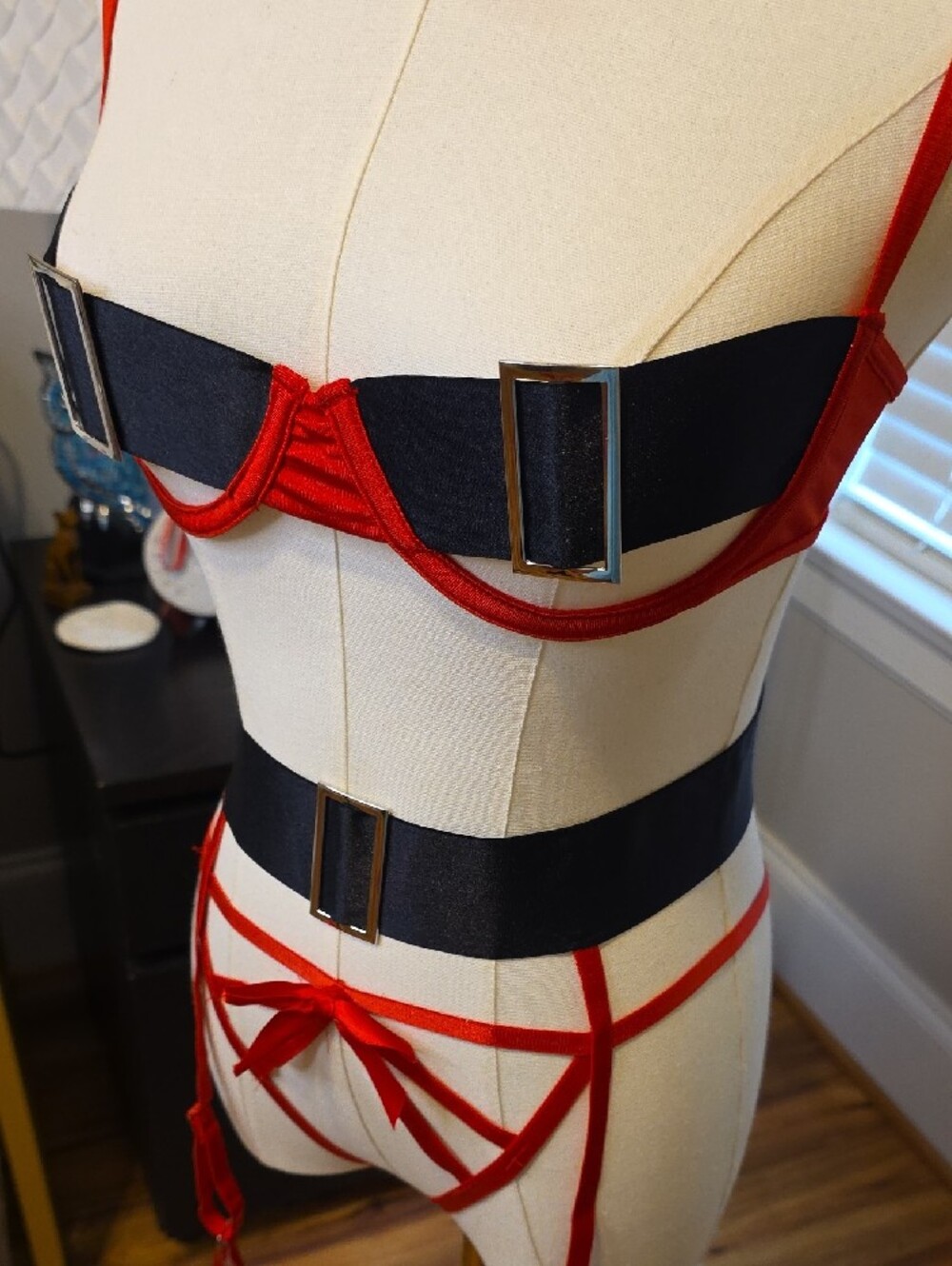 Santa Baby Red and Black Strappy Lingerie Set -NWOT